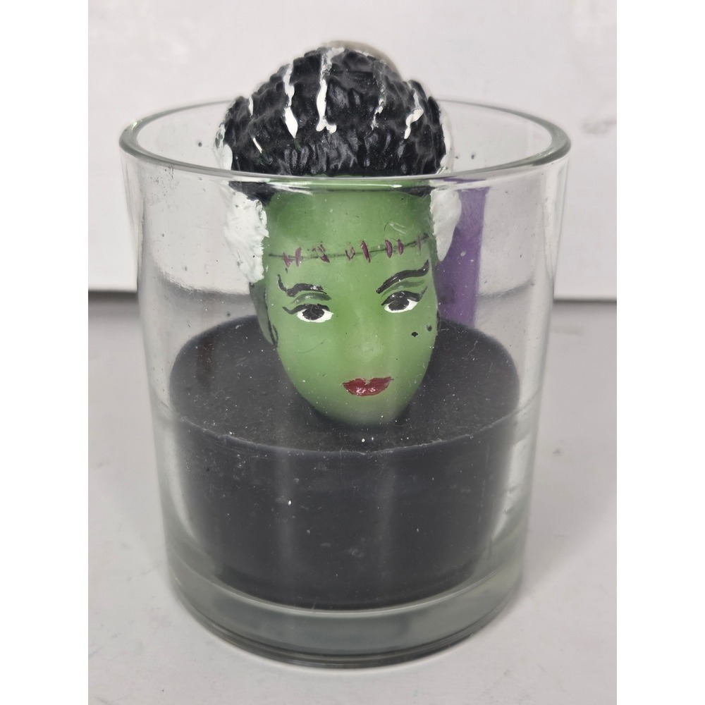 Martha Stewart Halloween Bride of Frankenstein Glass Jar Candle Green